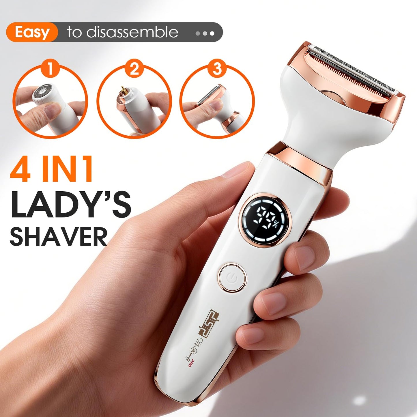 DSP 4 in 1 Electric Razor for Women, Rechargeable Ladies Shaver with LED Display & Fast Charging, Electric Trimmer for Face Body Legs Bikini, Portable Grooming Kit for Family