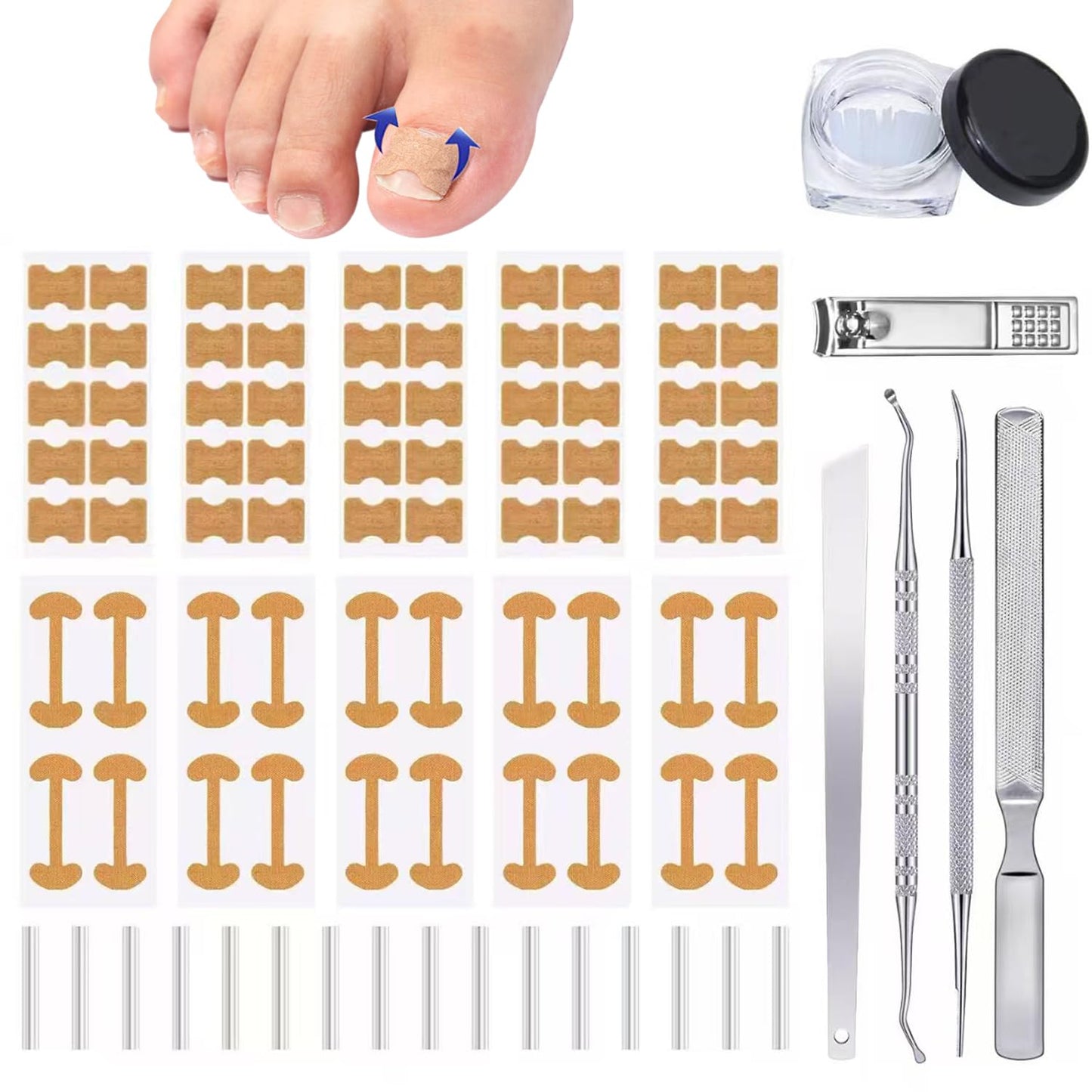 Ingrown Toenail Toolkit - Painless Curved Toenail Corrector with Breathable Strips & File | Home Pedicure Essential