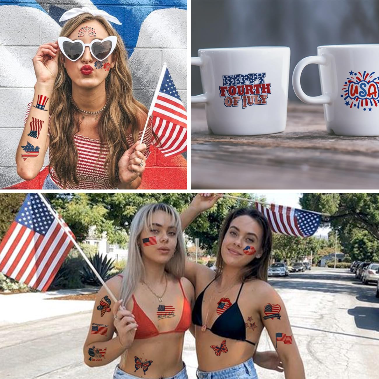 4th of July Temporary Tattoos - 148 American Flag Designs for Kids & Adults | Independence Day Party Favors
