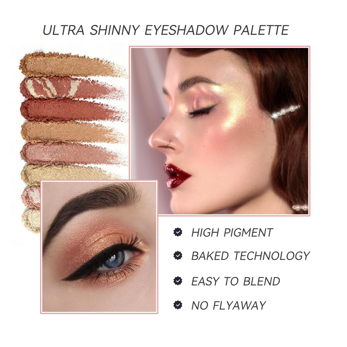 K'APEINE 8 Colors Baked Powder Palette, Pink Gold Brown Face Highlighter Eyeshadow Blush Contour Makeup Palette All Face Baked Makeup Kit Blendable Highlighter for Women Daily, Parties,Festivals-02#