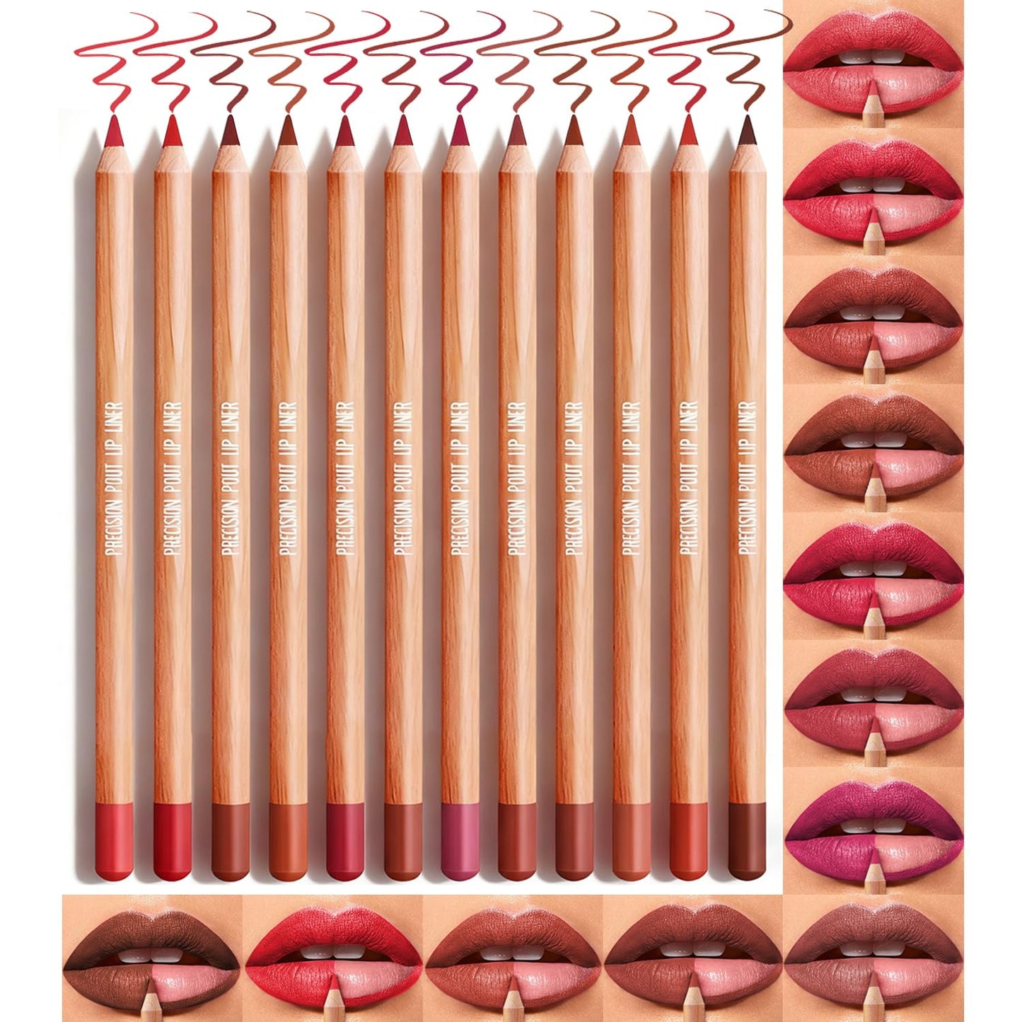 Classic Matte Finish Lip Liner Set - 12 High Pigmented Waterproof Shades for Women | Define & Sculpt Lips