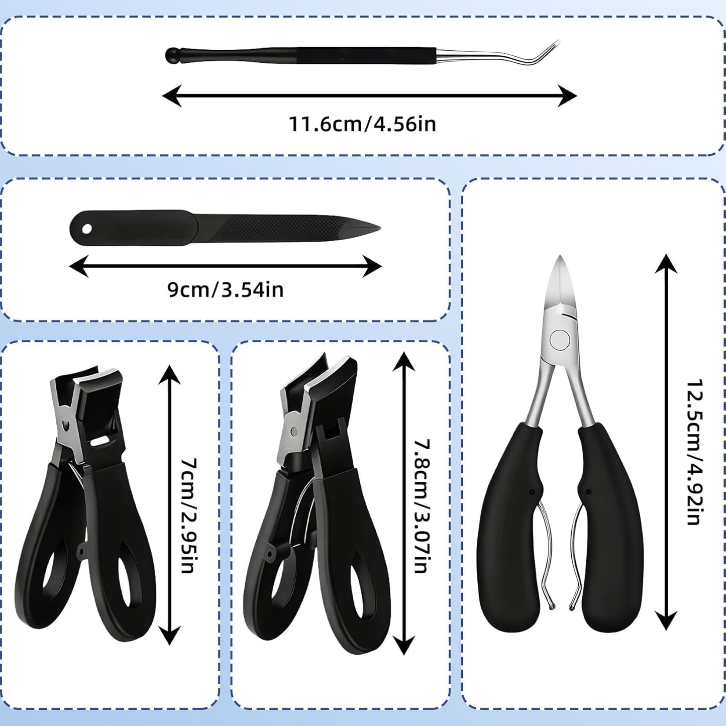 Toenail Clippers for Seniors - Heavy Duty Ingrown Nail Cutter with Long Handle | 5-Piece Set for Thick Toes