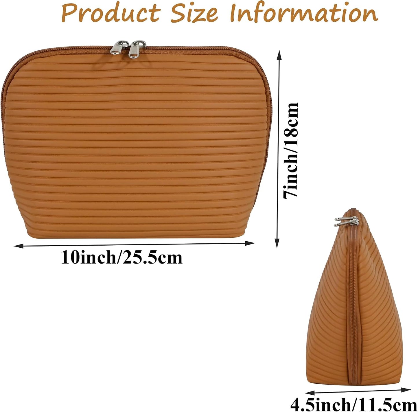 Travel Makeup Bag - Waterproof Stand Up Cosmetic Organizer with Brush Holders | Medium Chestnut, Fold-Down Design for Skincare & Toiletries