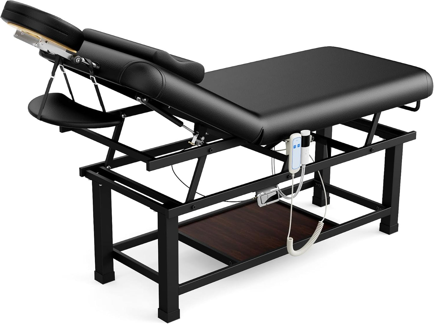 Electric Massage Table - 30" Wide x 75" Long Heavy Duty with Heating Function, Adjustable Backrest & Storage - Black