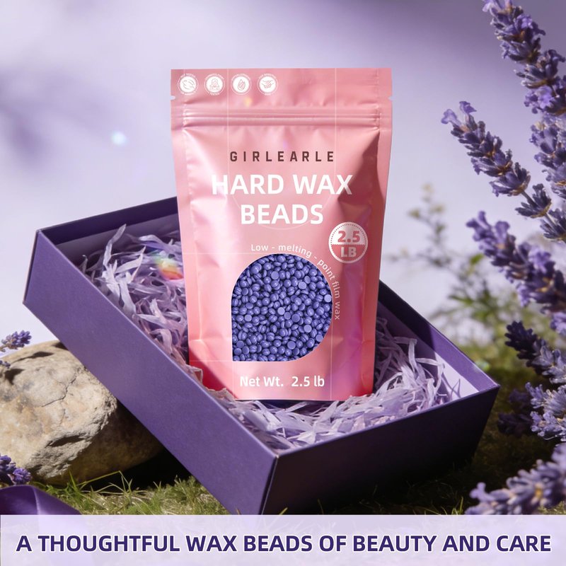 GIRLEARLE 2.5lb Wax Beads for Hair Removal, Brazilian Bikini Hard Wax for Sensitive Skin, Hard Wax beads Perfect for Full Body Eyebrow, Facial, Beard and Underarms at Home for Women and Men (Lavender)