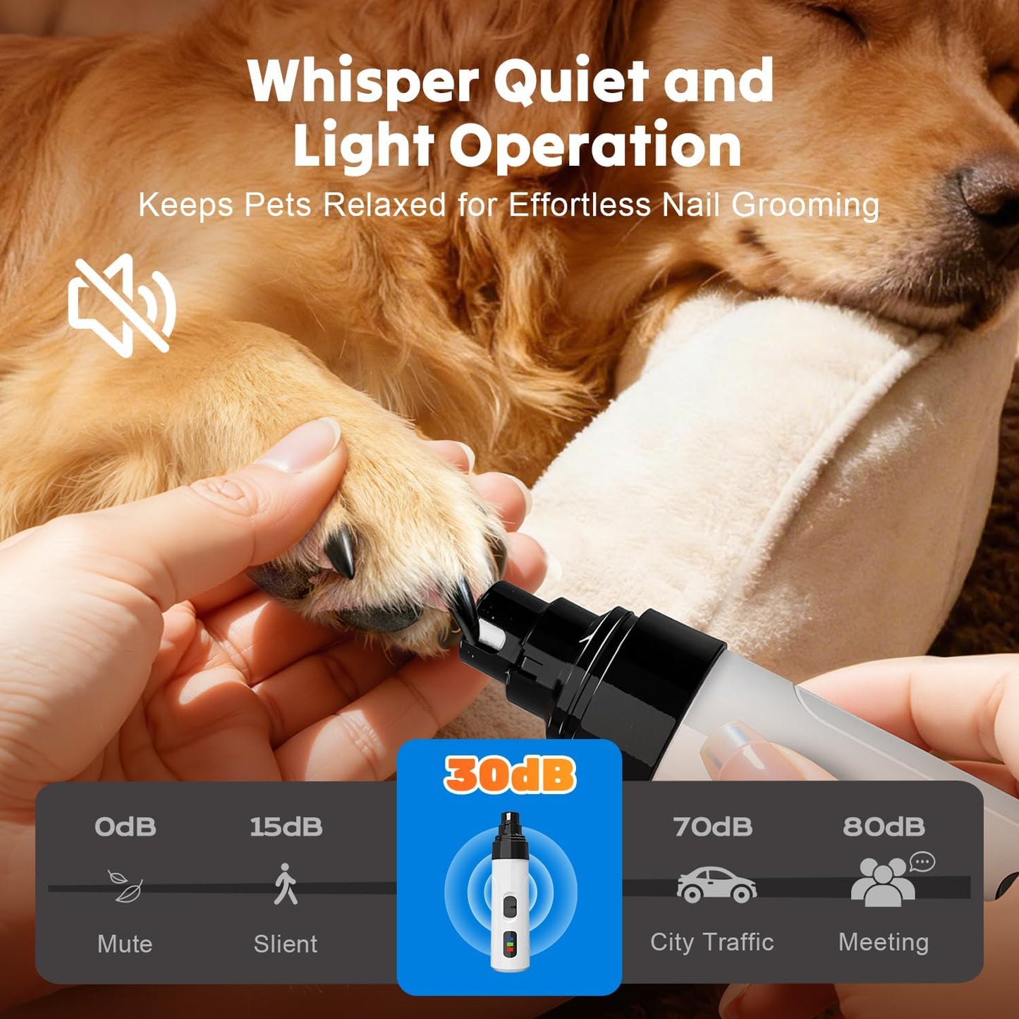 Silent Dog Nail Grinder - Whisper Quiet Claw Trimmer for Stress-Free Grooming | Safe for Dogs & Cats