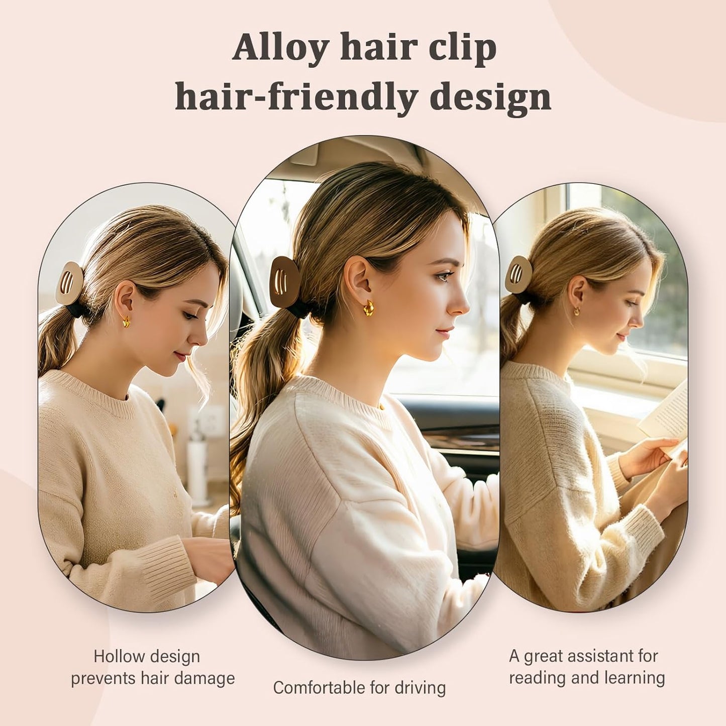 Flat Hair Clips for Women - 4 Pack Matte Oval French Claw Clips, 3.8 Inch Non-Slip Strong Hold for Thick & Thin Hair | Ideal for Daily Styling