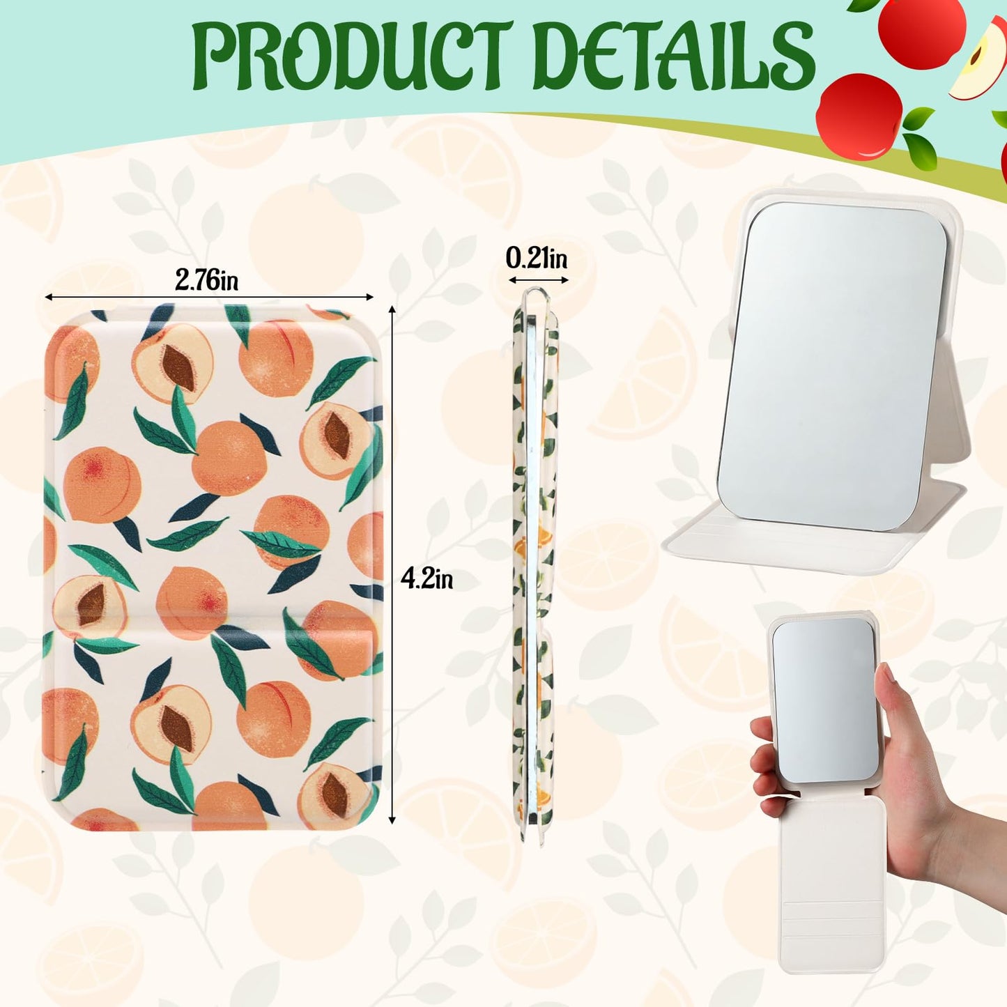 Yalikop 10 Pcs Cute Fruit Compact Mirror Gift Bulk, Summer Pocket Makeup Mirror Gift for Women, Girls, Friends, Guests, Bridal Shower Party Favors, Baby Shower Gifts (fruit, 10)