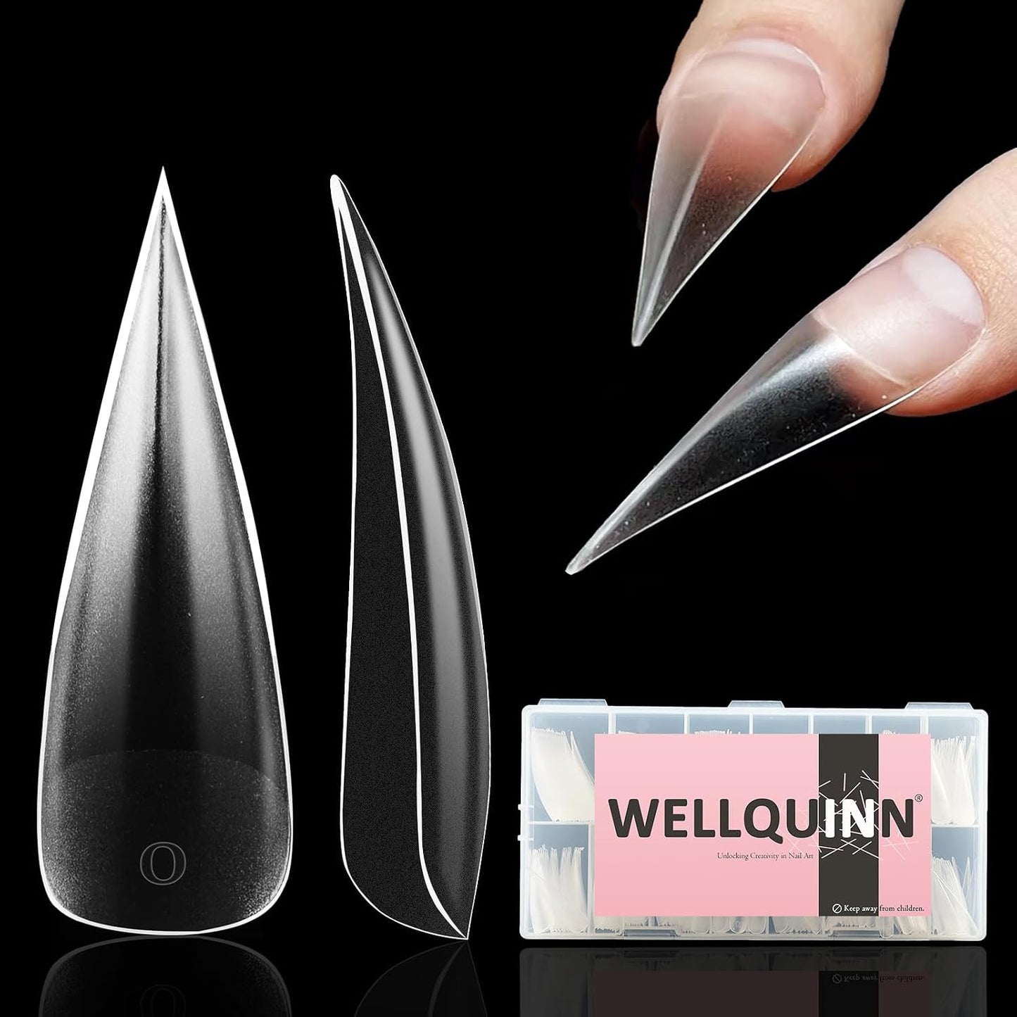 Long Curved Stiletto Nail Tips - 300 Pcs XXL Dragon Claw Full Cover Acrylic Nails | 15 Sizes for Nail Art Design