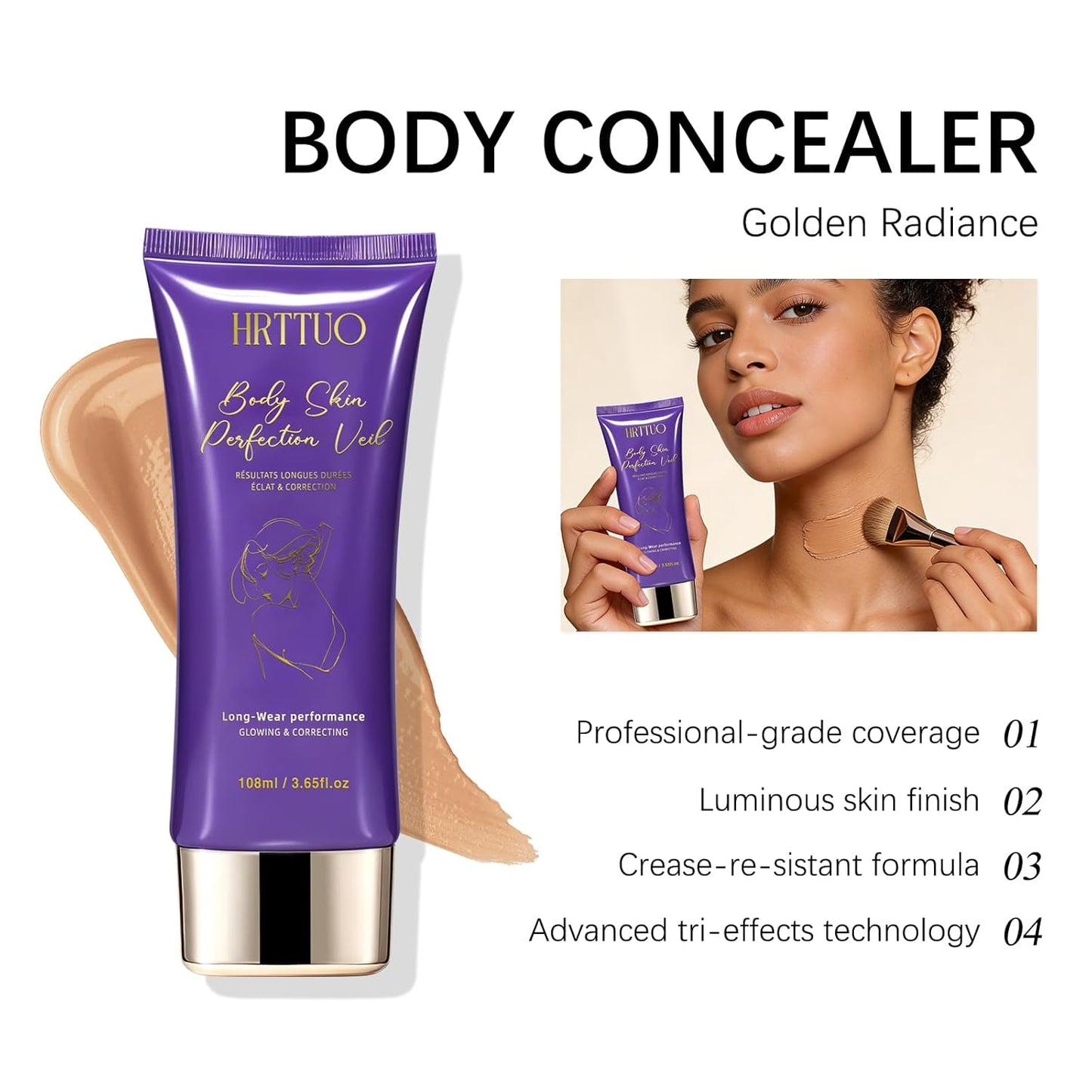 Tattoo Cover Up Makeup - Waterproof Full Coverage Body Concealer for Legs & Scars | Long-Lasting Natural Finish (Golden Radiance)
