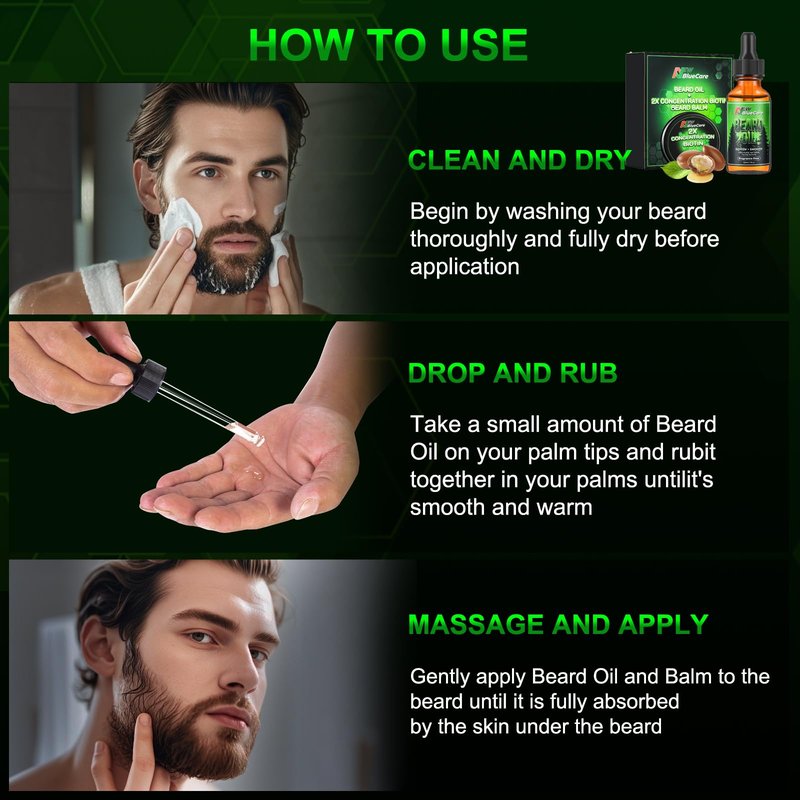 NEWBLUECARE Beard Oil and Beard Balm for Men - Beard Growth Kit for Beard Soften and Moisture - Natural & Organic Jojoba, Argan, Shea Butter - Beard Care Kit for Dad, Husband, Boyfriend, Green