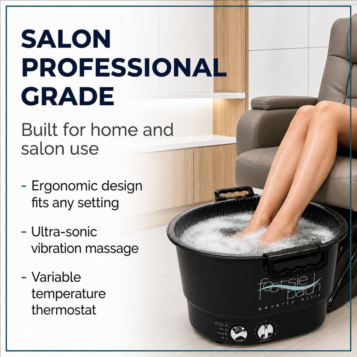 Beverly Hills Footsie Bath™ Professional Pedicure Foot Spa - Ultra-Sonic Vibration, Variable Temperature, 30-Min Timer | 5 Liners Included