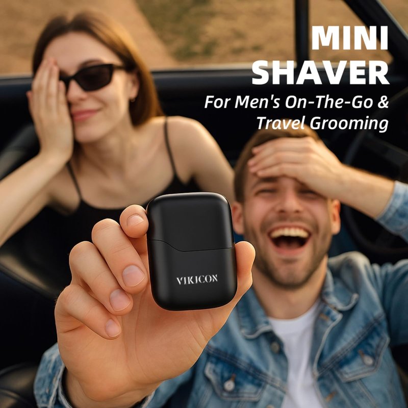 VIKICON® Electric Foil Shaver for Men, Portable Mini Travel Razor for Face & Beard, Dual Floating Blades for Close Shave, USB-C Fast Charging Waterproof On-the-Go Stubble Trimmer, Matte Black