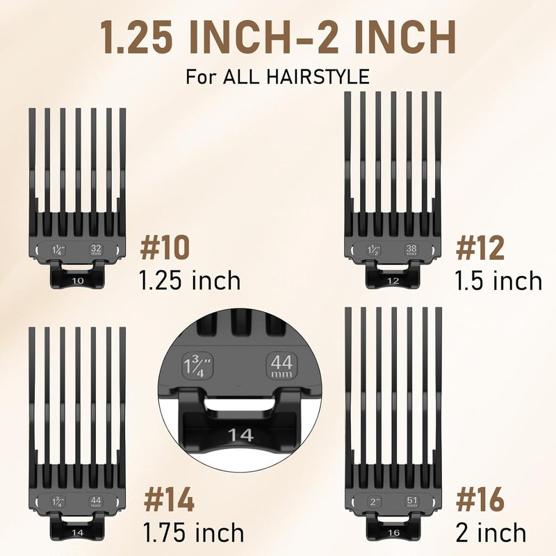 Clipper Guards - Professional Hair Clipper Combs for Wahl | Extra Long 1.25", 1.5", 1.75", 2" Sizes, Black