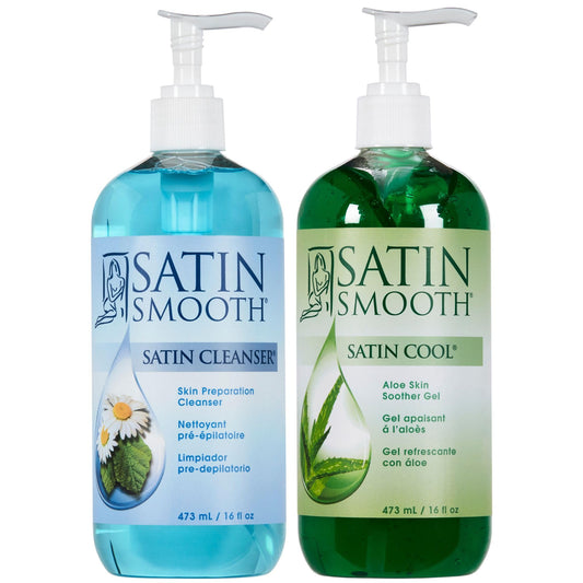 Satin Smooth Pre Wax Cleanser + Aloe Vera Gel – Skin Cleanser & Post Wax Cooling Gel, Pre-Wax Hair Removal Skin Prep & Afterwax Care Duo, 16 fl oz