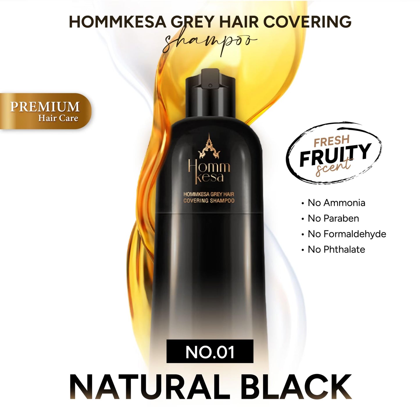 Hommkesa Gray Hair Covering Shampoo | 3-in-1 Hair Dye Shampoo for Gray Hair, Natural Black, 10.15 fl oz