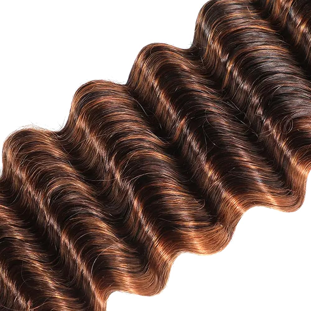 26 28 30 inch Highlight Bundles Human Hair Brown Deep Wave Bundles P430 Human Hair Bundle 2 Tone #4 and #30 Color 150g