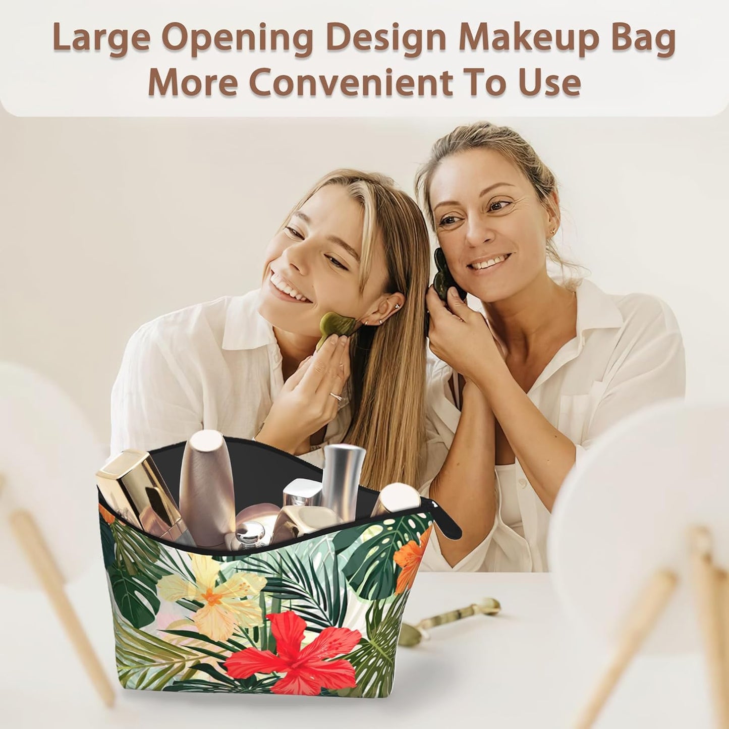 Hibiscus Flowers Travel Makeup Bag - Waterproof Cosmetic Organizer | Mini Portable Pouch for Women, Ideal for Travel & Gifts