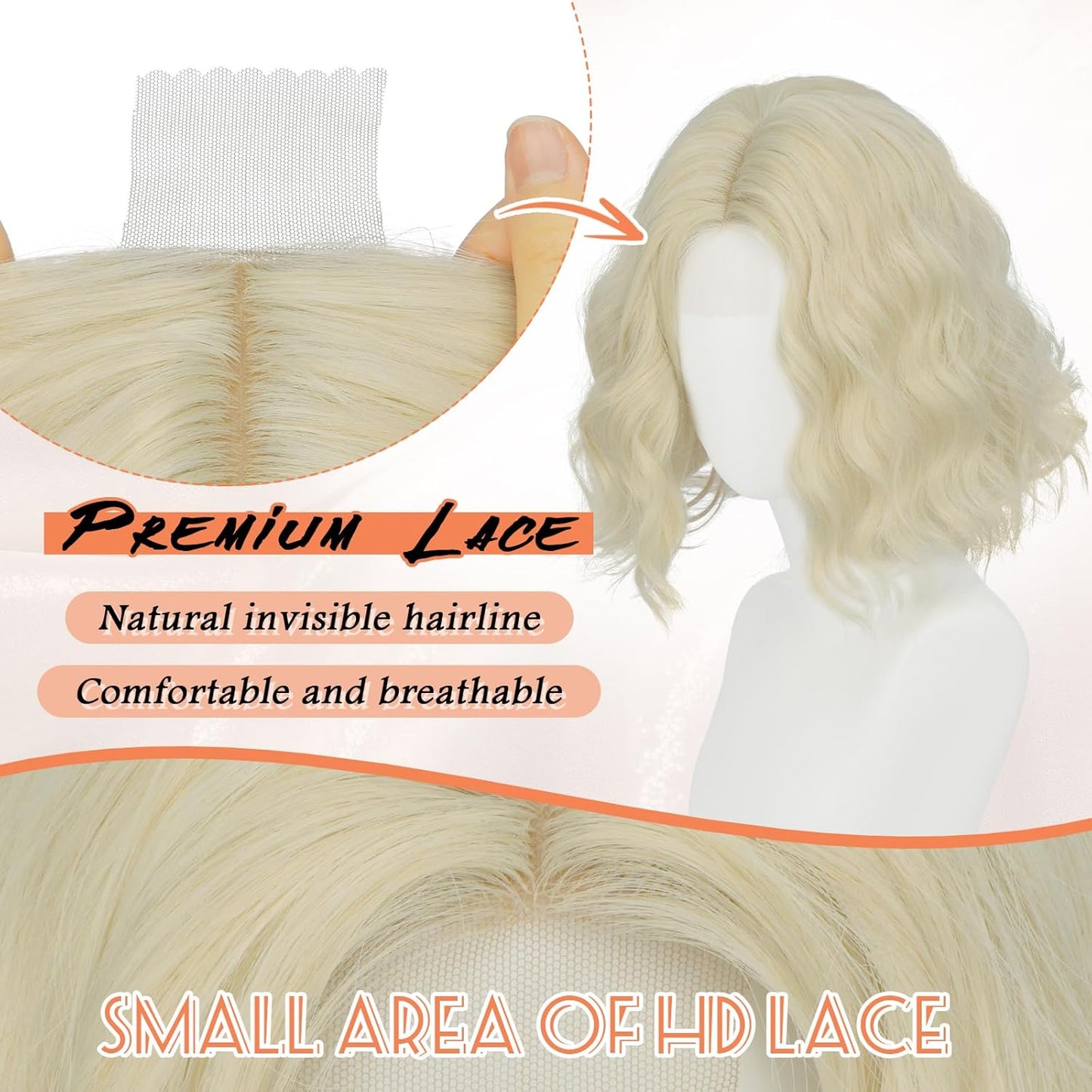 Blonde Bob Wig for Women - Lace Front Short Wavy Curly Synthetic Hair | 11-Inch Platinum Blonde