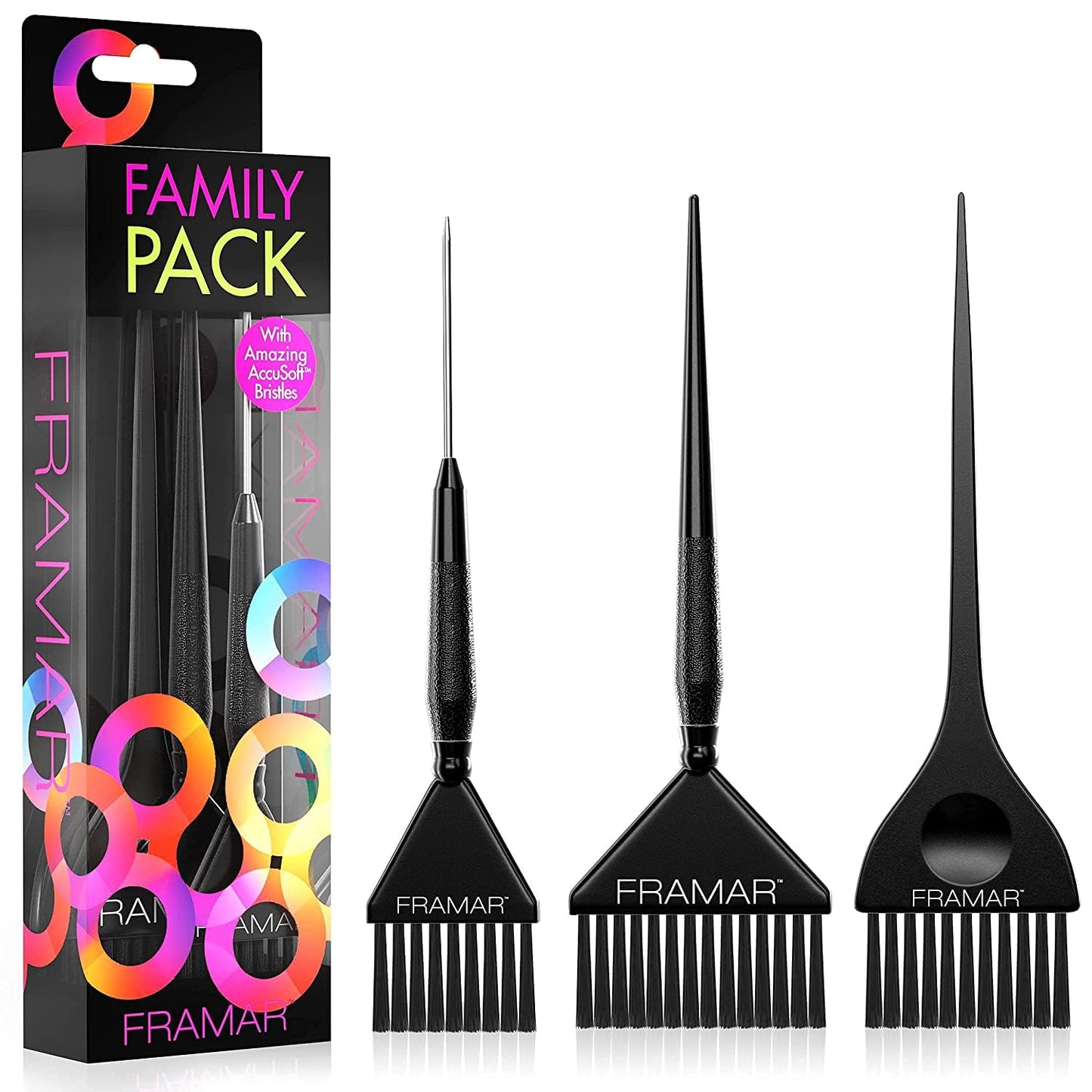 Framar Hair Color Brush Set | Precision Tint Brushes for Hair Styling - 3 Pack Black