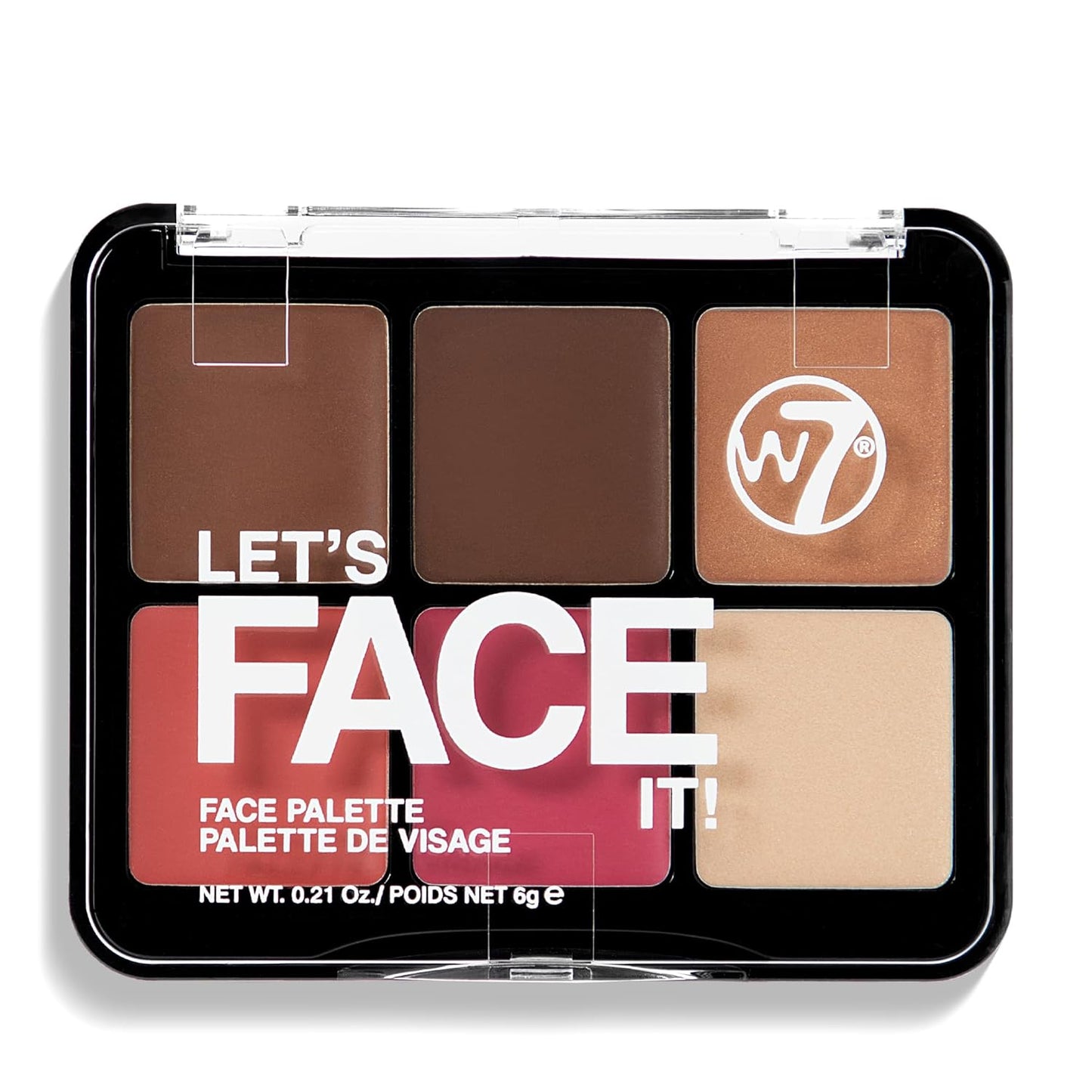Cream Face Palette - W7 Let’s Face It 6-Pan Bronzer, Blush & Highlight - Light Soft Glow, Creamy & Blendable Makeup