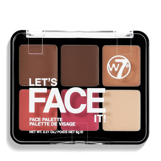 Cream Face Palette - W7 Let’s Face It 6-Pan Bronzer, Blush & Highlight - Light Soft Glow, Creamy & Blendable Makeup