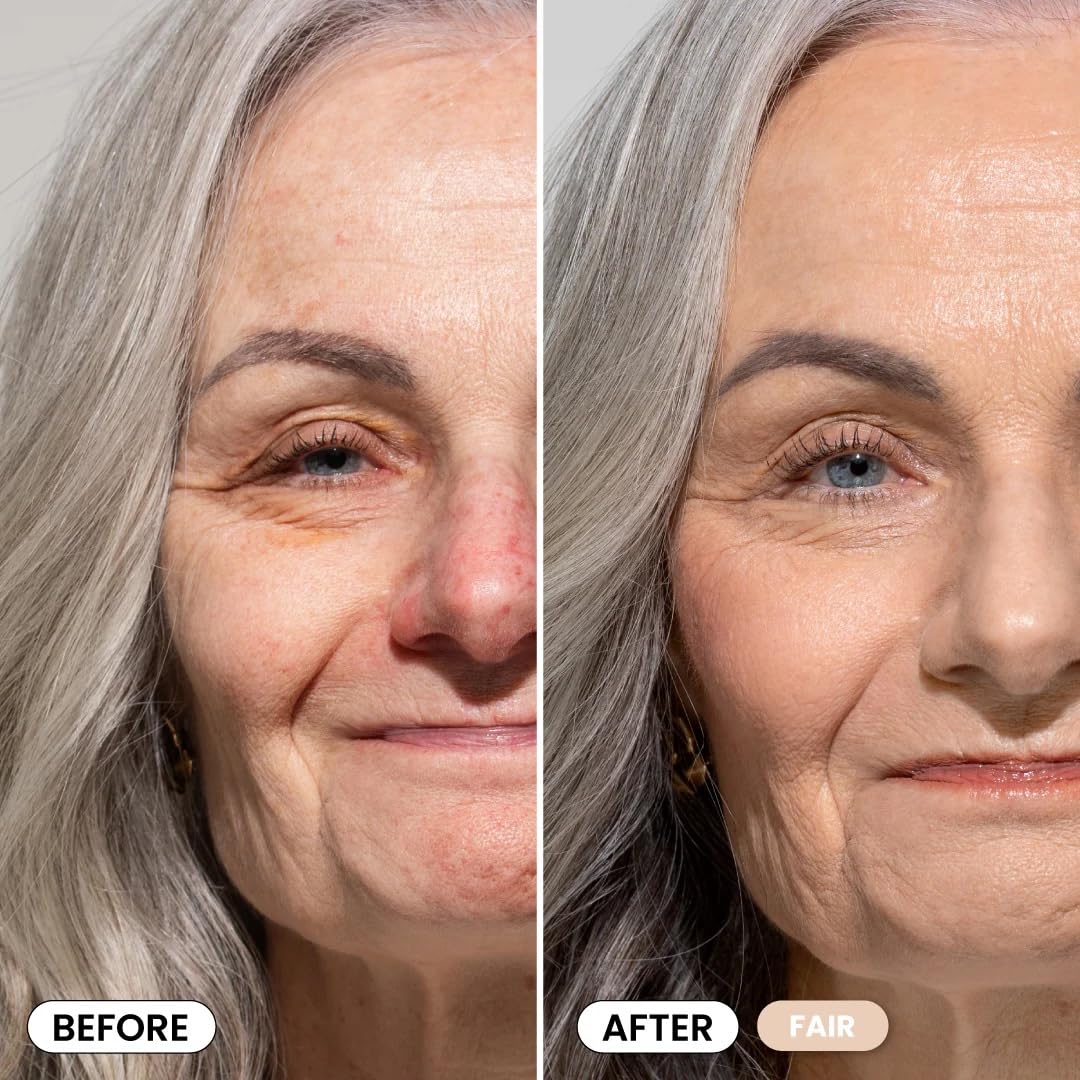 PrimeSkin CC+ Cream for Mature Women - Lightweight Liquid-to-Powder Foundation | Blurs Pores & Covers Age Spots - Hydrating Soft-Matte Finish (Fair)