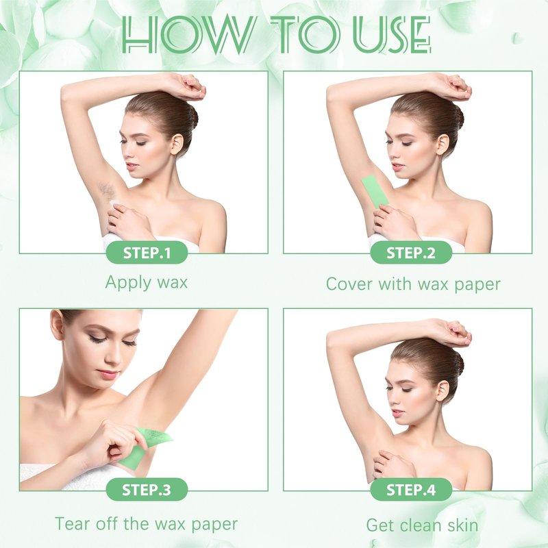 Yaomiao 250 Pieces Wax Strips Kit Includes Waxing Strips and Wooden Smooth Wax Applicator Sticks for Women Men Body Skin Hair Removal(Green)