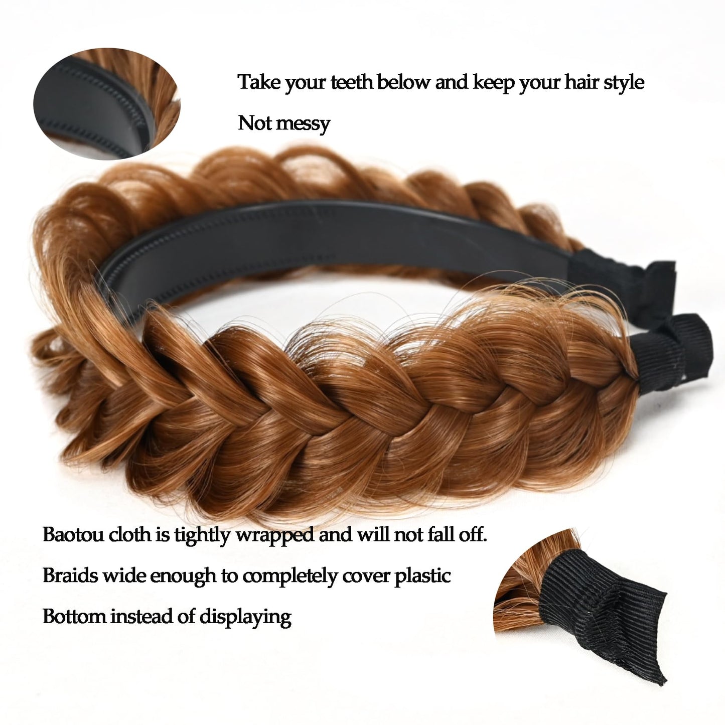 STHEJFB Wide Braided Headband Hoop Fashion Hair Accessories Elastic Non-slip Band for Women and Girl (OCHRE)