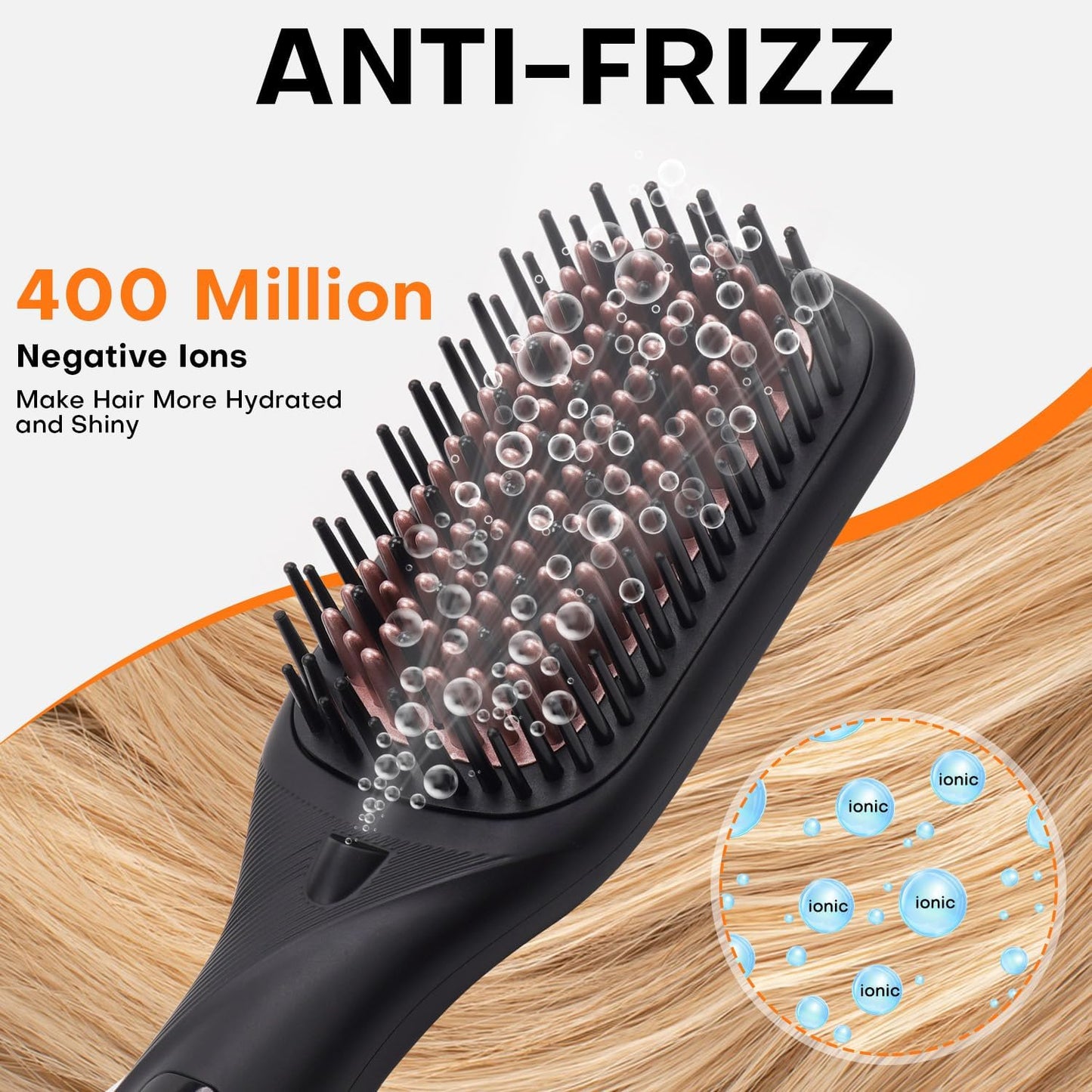 Hair Straightener Brush - Ceramic Ionic Hair Straightener Comb for Women | 20s Fast Heating | 2-in-1 Flat Iron & Brush, Black