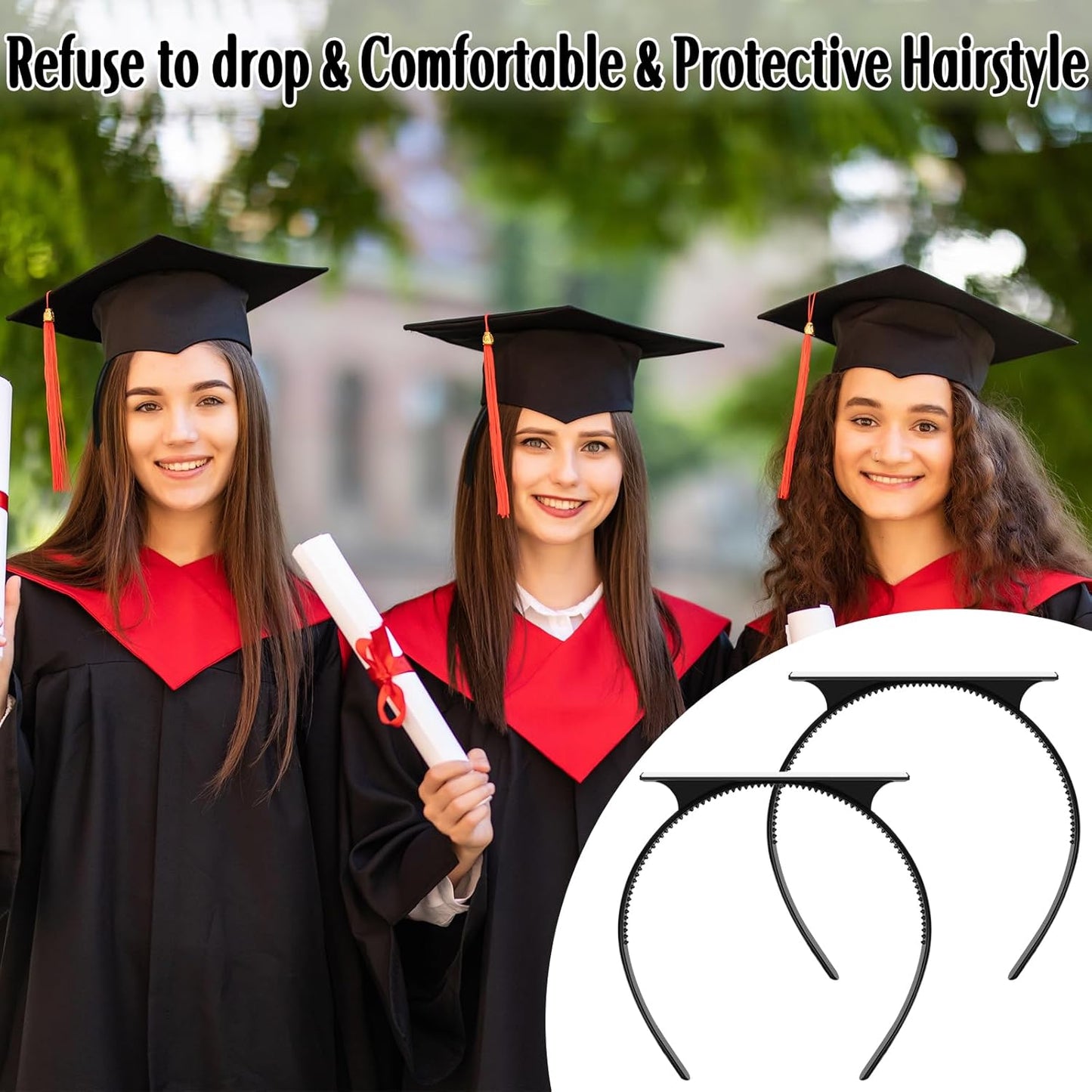 Graduation Cap Headband - 2 Pack Securely Holds Caps & Keeps Your Hairstyle Intact | Adjustable Fit