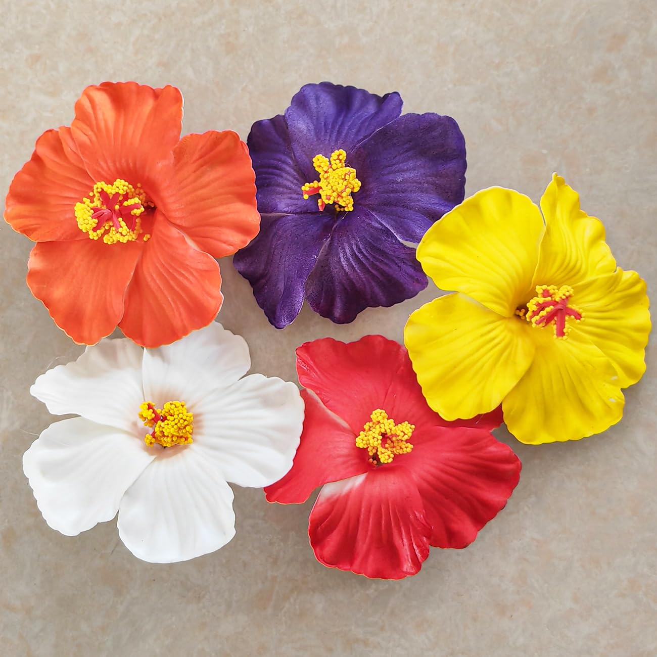 Hawaiian Hair Clips - 5PCS Artificial Flower Plumeria Claw Clips for Wedding & Beach Party | Hibiscus Design