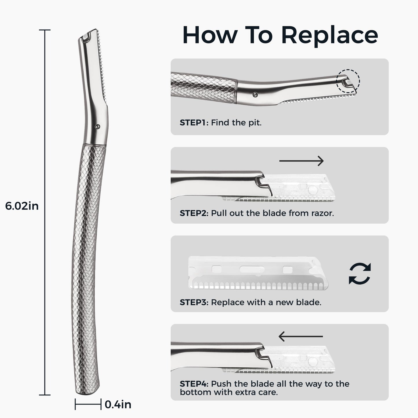 ZOMCHI Eyebrow Razor, Face Razors for Women & Men, Eyebrow Trimmer Shaper with Precision Cover, Facial Shaver with 6 Blades, Silver, Stainless Steel