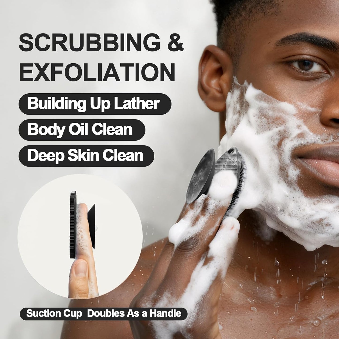 Silicone Face Scrubber Set - Gentle Exfoliating & Deep Cleaning for Sensitive Skin | 2 Pack with Suction Cups (Black & Gray)