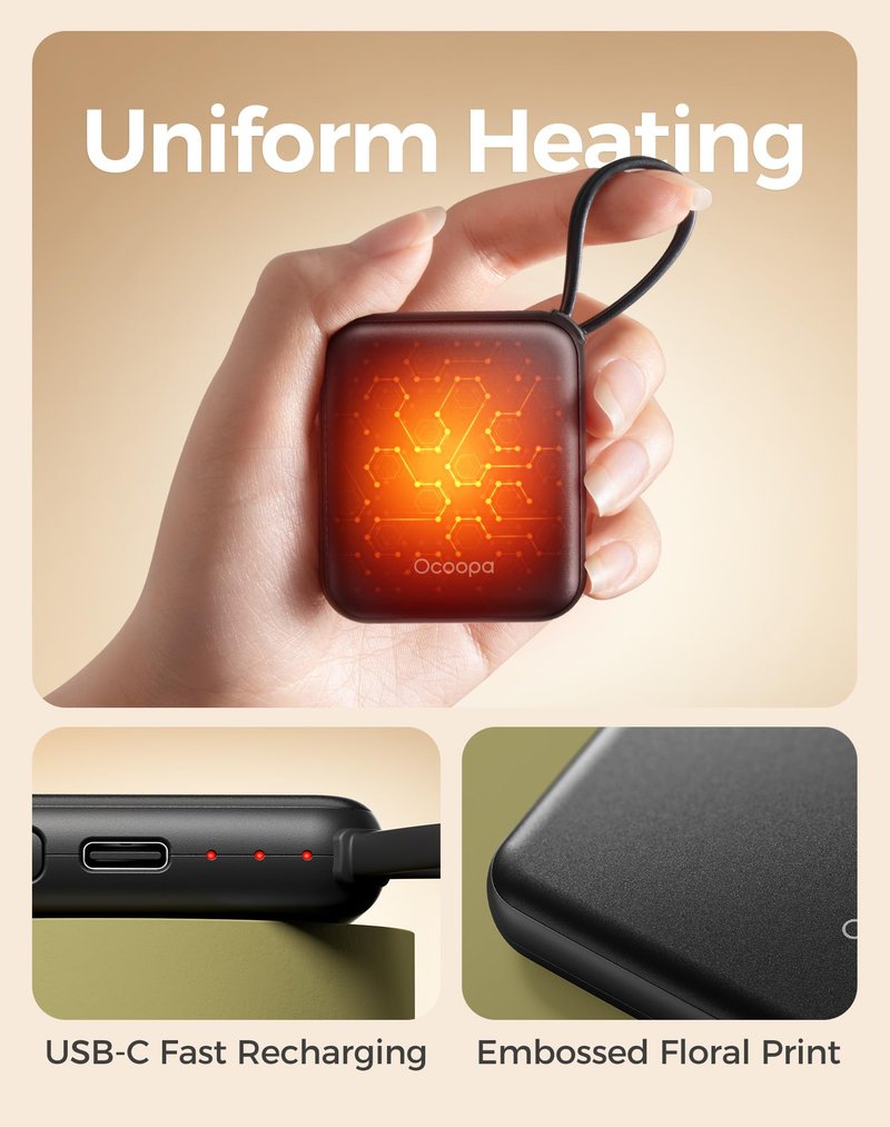 Ocoopa Hand Warmers Rechargeable UT5 Nano – Slim Electric Pocket Heater, Smart Temp Control, 14Hrs Battery, UL Safety, Travel Must Haves, Practical Gifts for Women, Christmas, Outdoor, Office
