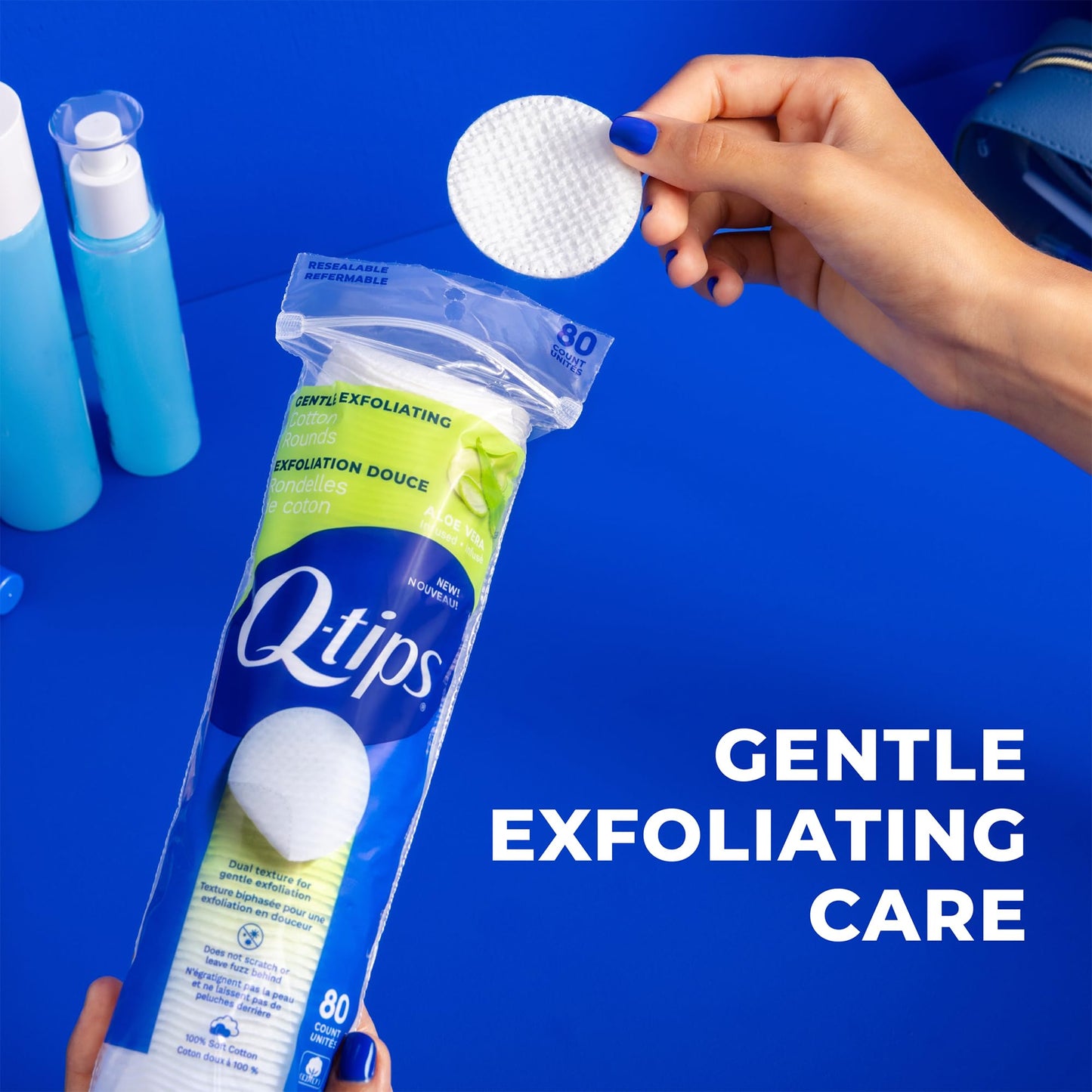 Q-tips Cotton Rounds Bundle (Exfoliating & Hygiene Shield), Soft Lint-Free Makeup Remover Pads, Skin Care and Beauty Use, 100% Cotton, 80 Ct Ea.