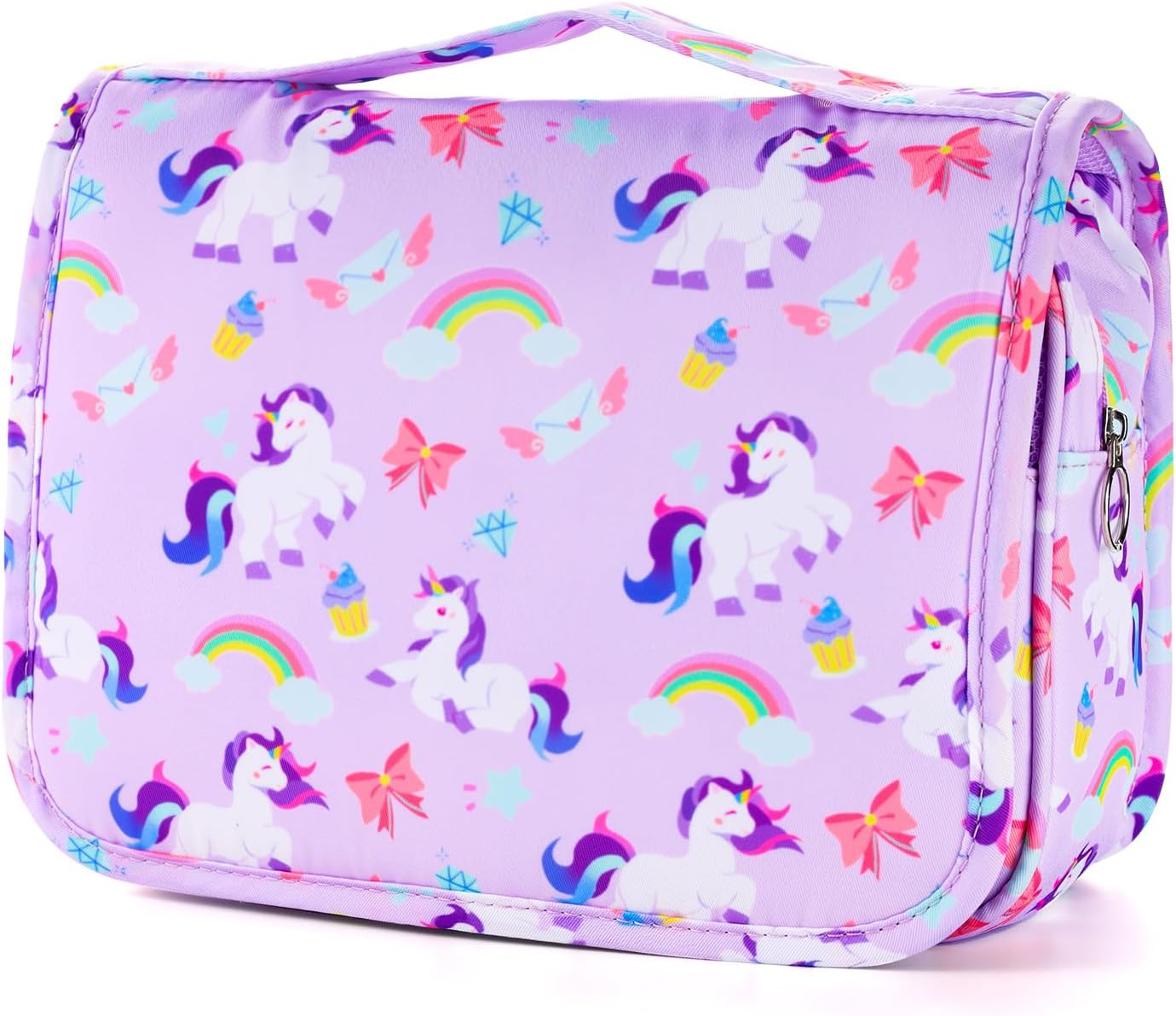 Kids Hanging Toiletry Bag - Waterproof Travel Makeup Organizer for Girls | Unicorn Purple