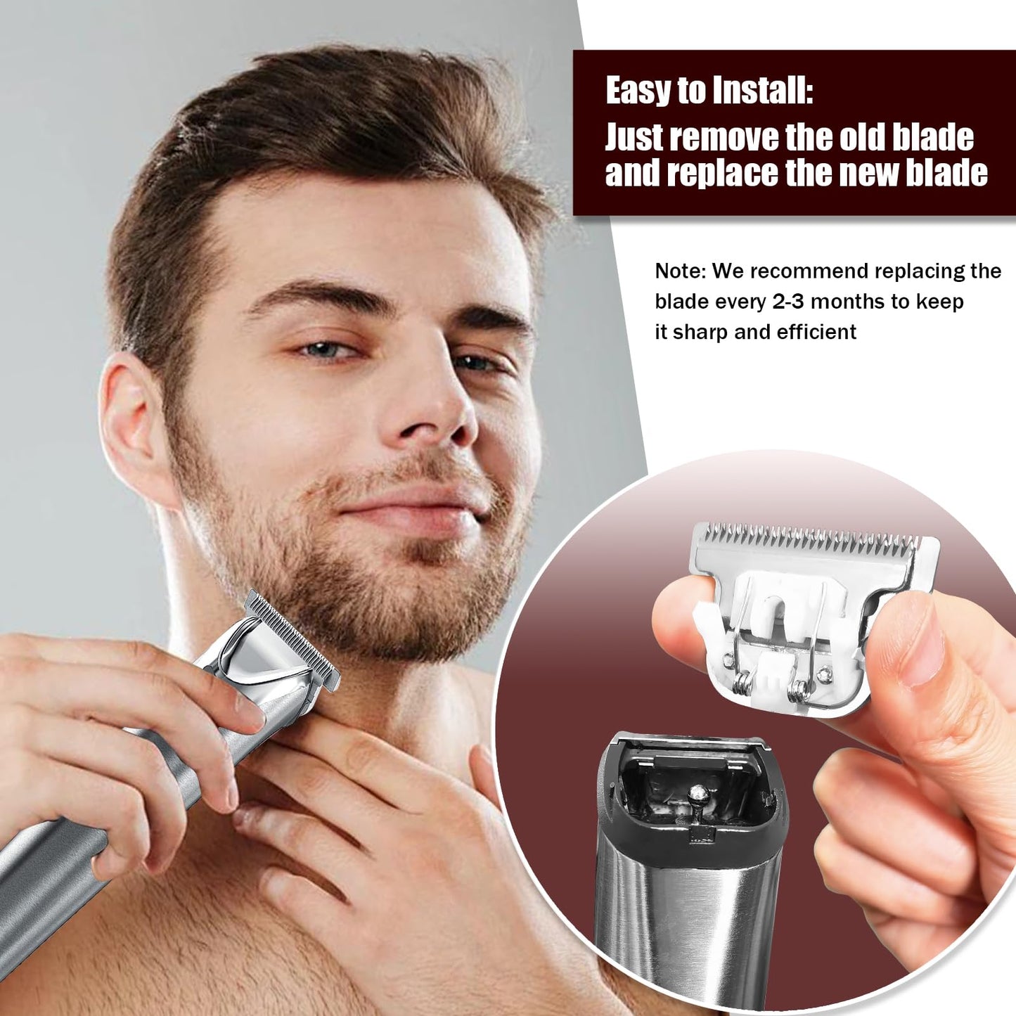 40mm Replacement Detachable Stainless Steel T Blade（02144 ）,Compatible with Wahl All in One Lithium Ion Trimmer 9864/9864SS/9686/9818A/9854L/9876L/9854 /WSS3L/SS2L etc. (Silver 3 Pack)