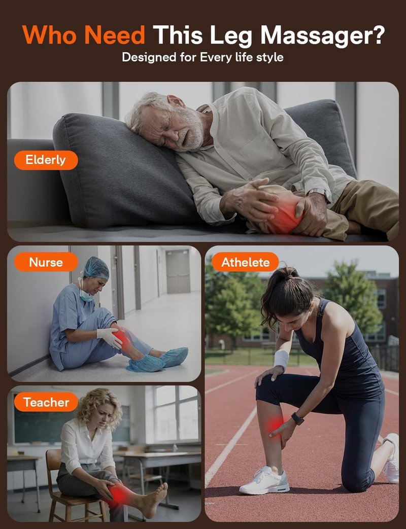 Leg Massager for Circulation & Pain Relief - Heat & Compression | 5 Modes, 4 Intensities, 2 Heat Settings