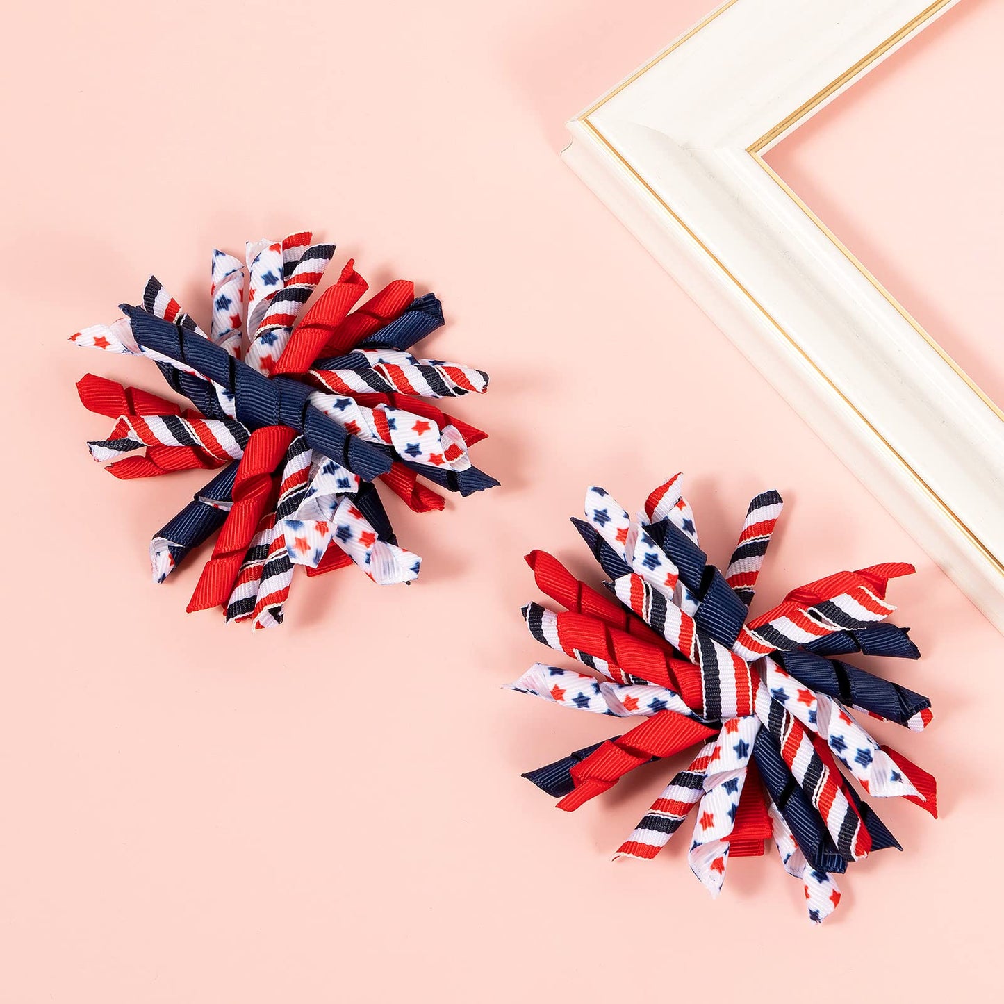 4th of July Korker Hair Bow Clips Girls Patriotic Curly Corker Cheer Bow Alligator Barrettes Red White Blue Stars Stripes Ribbon Accessories Teens Xmas Gift