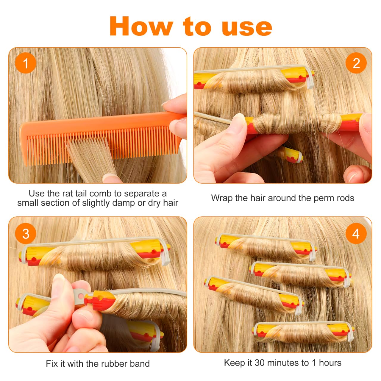 24pcs Perm Rod Hair Rollers Set with Bands - Spiral Curling Rods Curlers