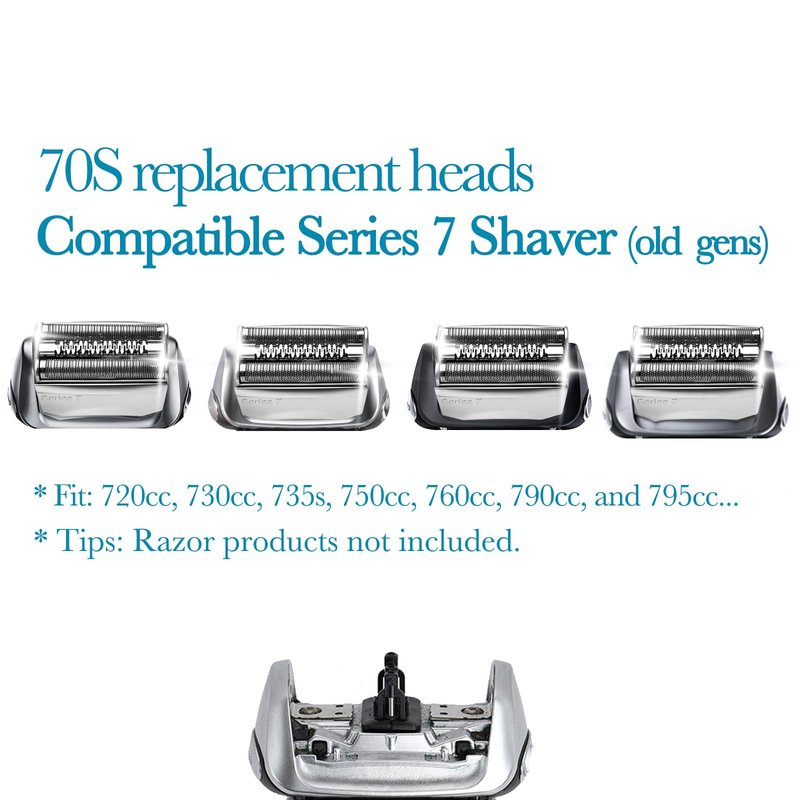 JEVONG 2 Pack Series 7 Replacement Heads for Old Gens S7 Shaver, 70S Foil and Cutters Blade Replacement for 795 790cc 7899cc, 720cc, 720s-4 760 Models...