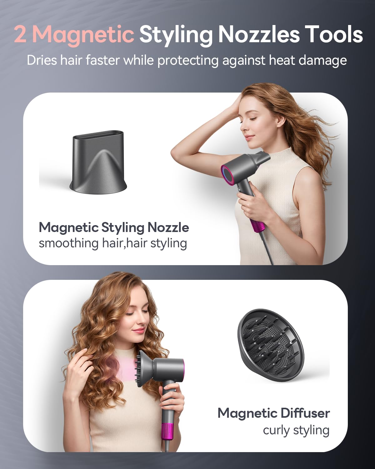 DZDVO Hair Dryer, 160000RPM with 500M Ionic Negative, Blow Dryer with Diffuser, Fast Drying Hairdryer for Women and Men, Thermo-Control Lightweight Quiet for Curly Hair, Home Travel Salon