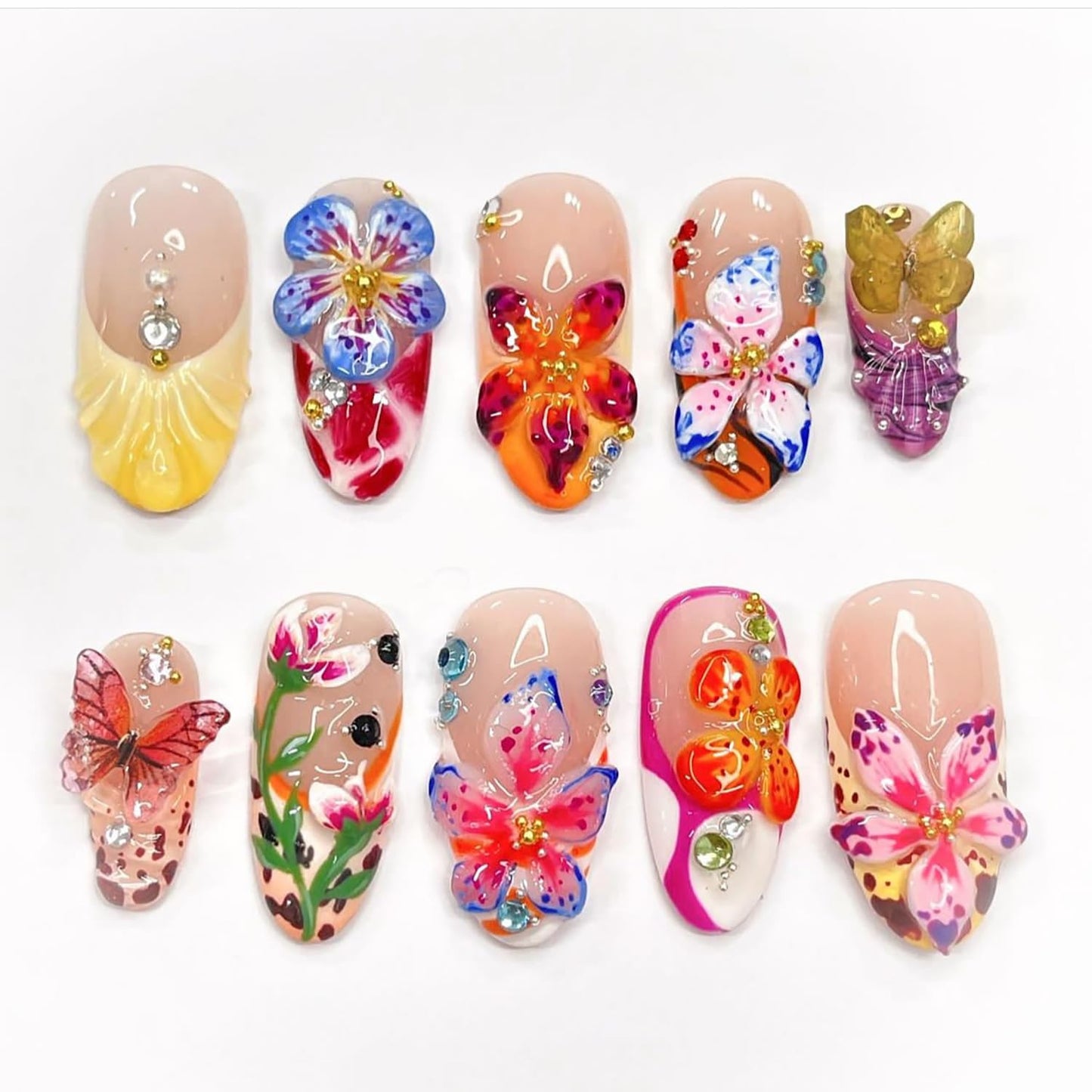 30Pcs Halloween Press-On Nails - 3D Spider & Bat Designs | Medium Almond Acrylic Tips for Women