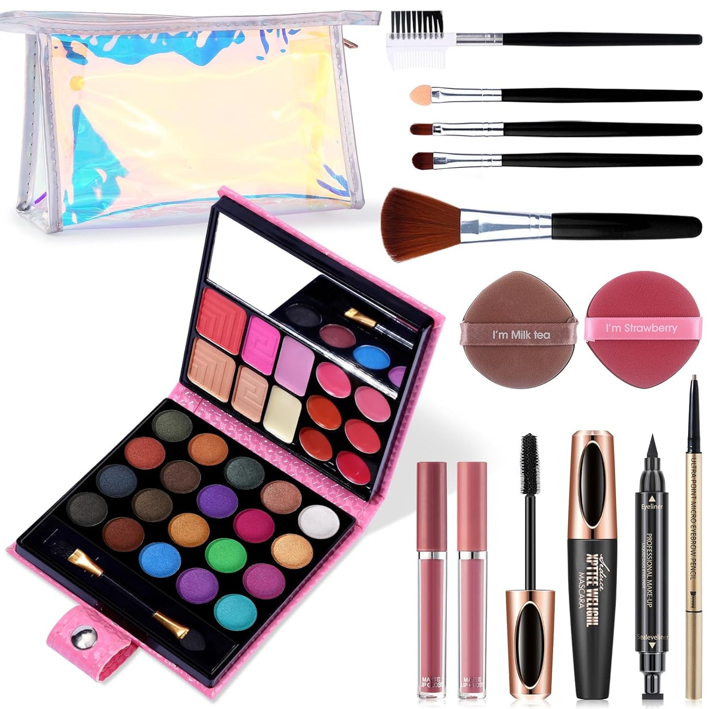 Makeup Set for Women - 32 Color Palette with Brushes, Eyeliner & Lipsticks | Complete Gift Kit