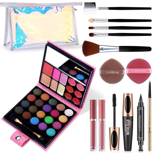 Makeup Set for Women - 32 Color Palette with Brushes, Eyeliner & Lipsticks | Complete Gift Kit