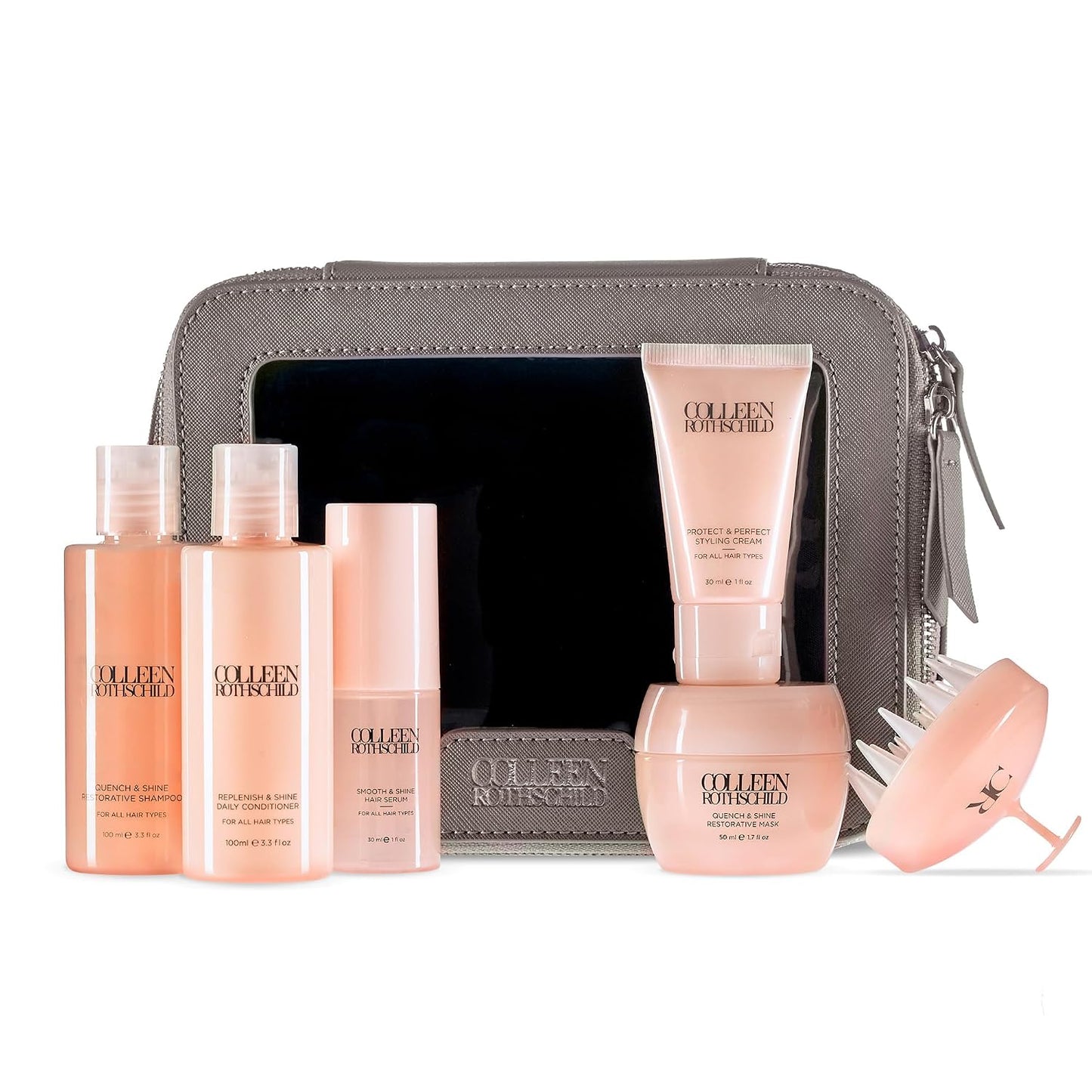 Colleen Rothschild Quench & Shine Travel Essentials Set - 7-Piece Hair Care Kit for On-the-Go Use