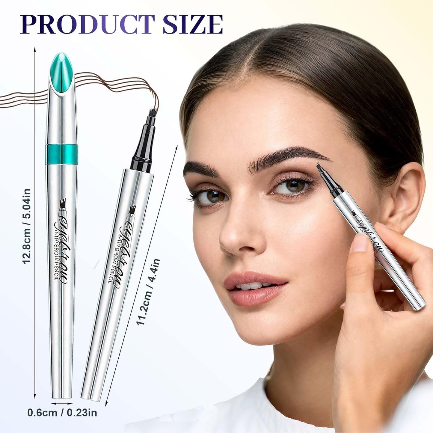 Microblading Eyebrow Pen - Waterproof 4-Tip Eyebrow Pencil for Fine Stroke Contouring | Long-Lasting Dark Brown