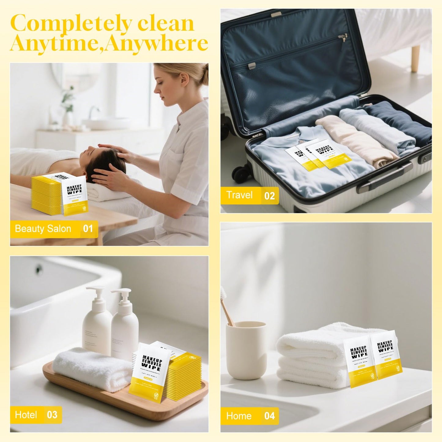 Pack of 100 Travel Makeup Remover Wipes Bulk Individually Wrapped