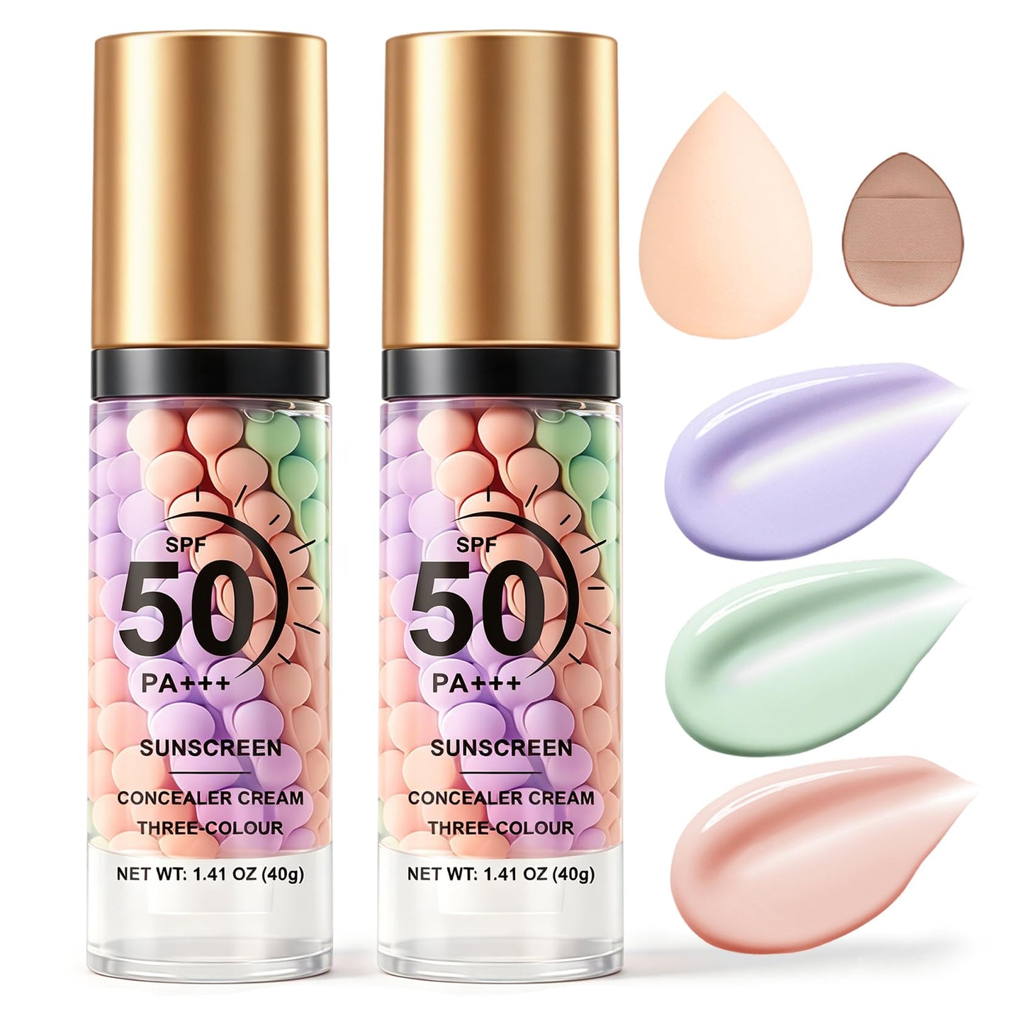 2PCS 3 In 1 Primer for Face Before Makeup SPF 50 Sunscreen with Sponge